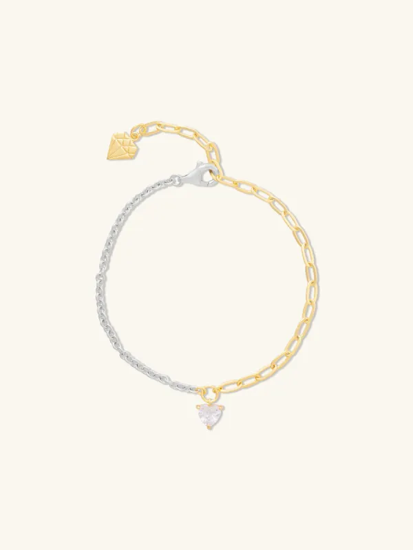 Heart Diamante 14K Gold Vermeil Mix Chain Bracelet made by Wanderlust and Co