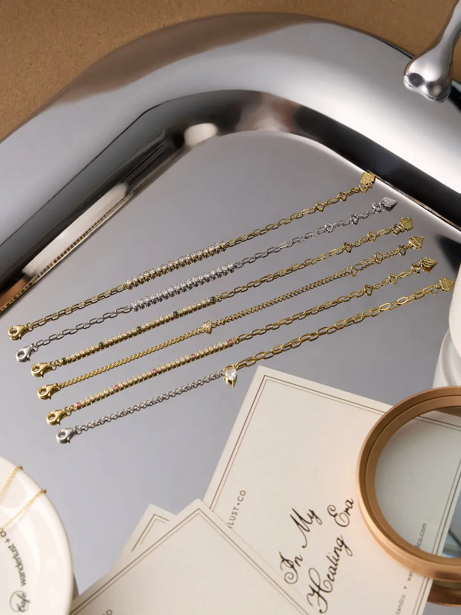 Pave 14K Gold Vermeil Emerald Mini Tennis Chain Bracelet sold by Wanderlust and Co product image thumbnail 3