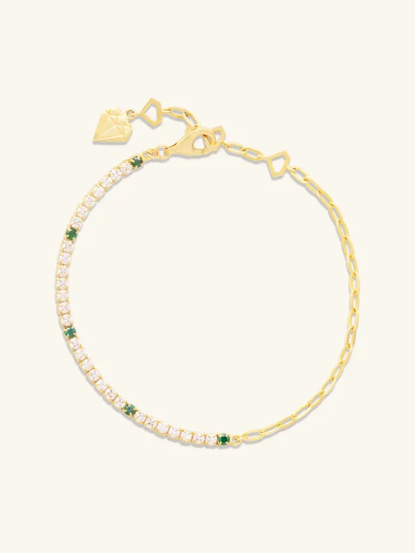 Pave 14K Gold Vermeil Emerald Mini Tennis Chain Bracelet made by Wanderlust and Co