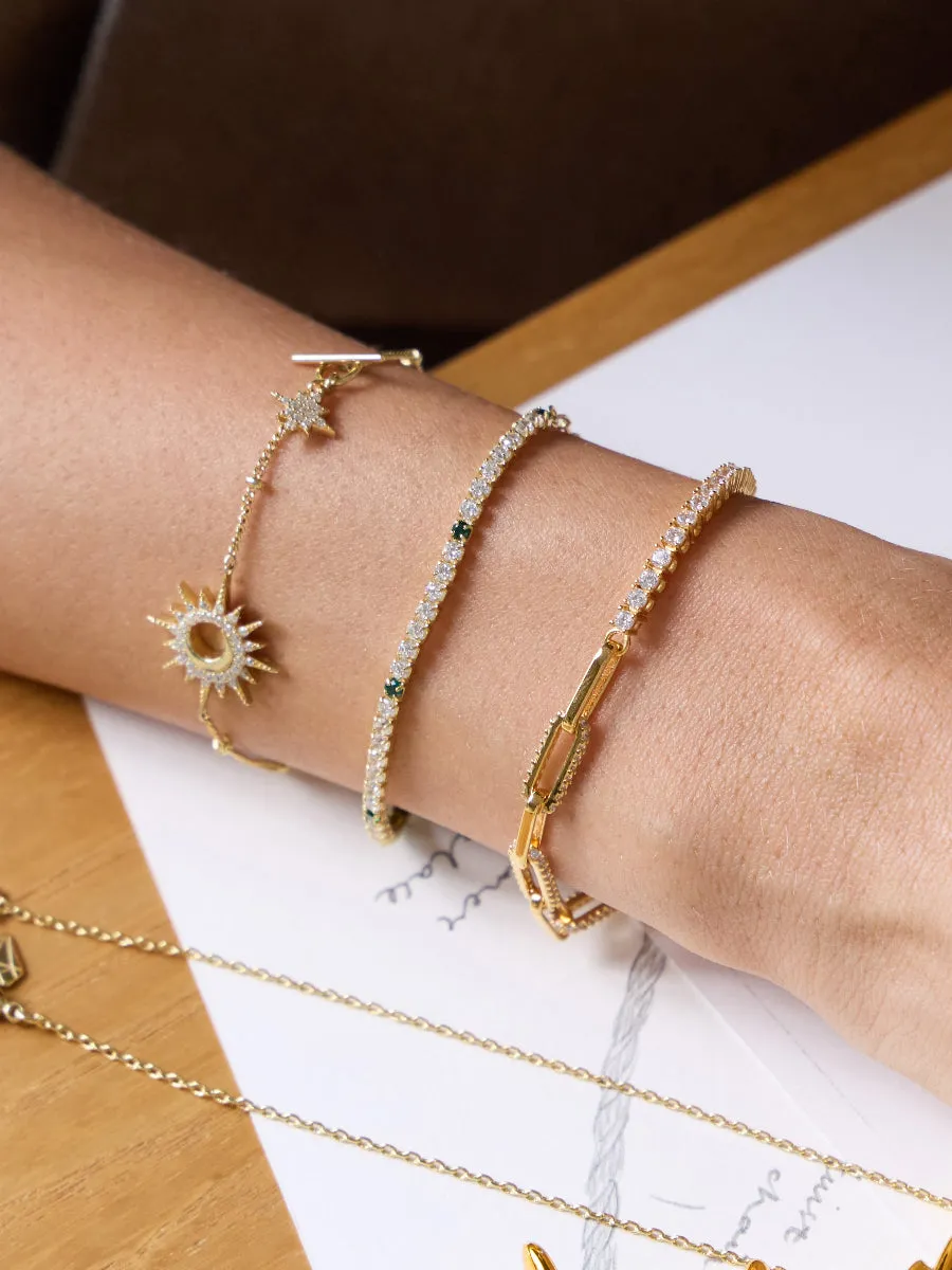 Pave 14K Gold Vermeil Emerald Mini Tennis Chain Bracelet sold by Wanderlust and Co product image thumbnail 2