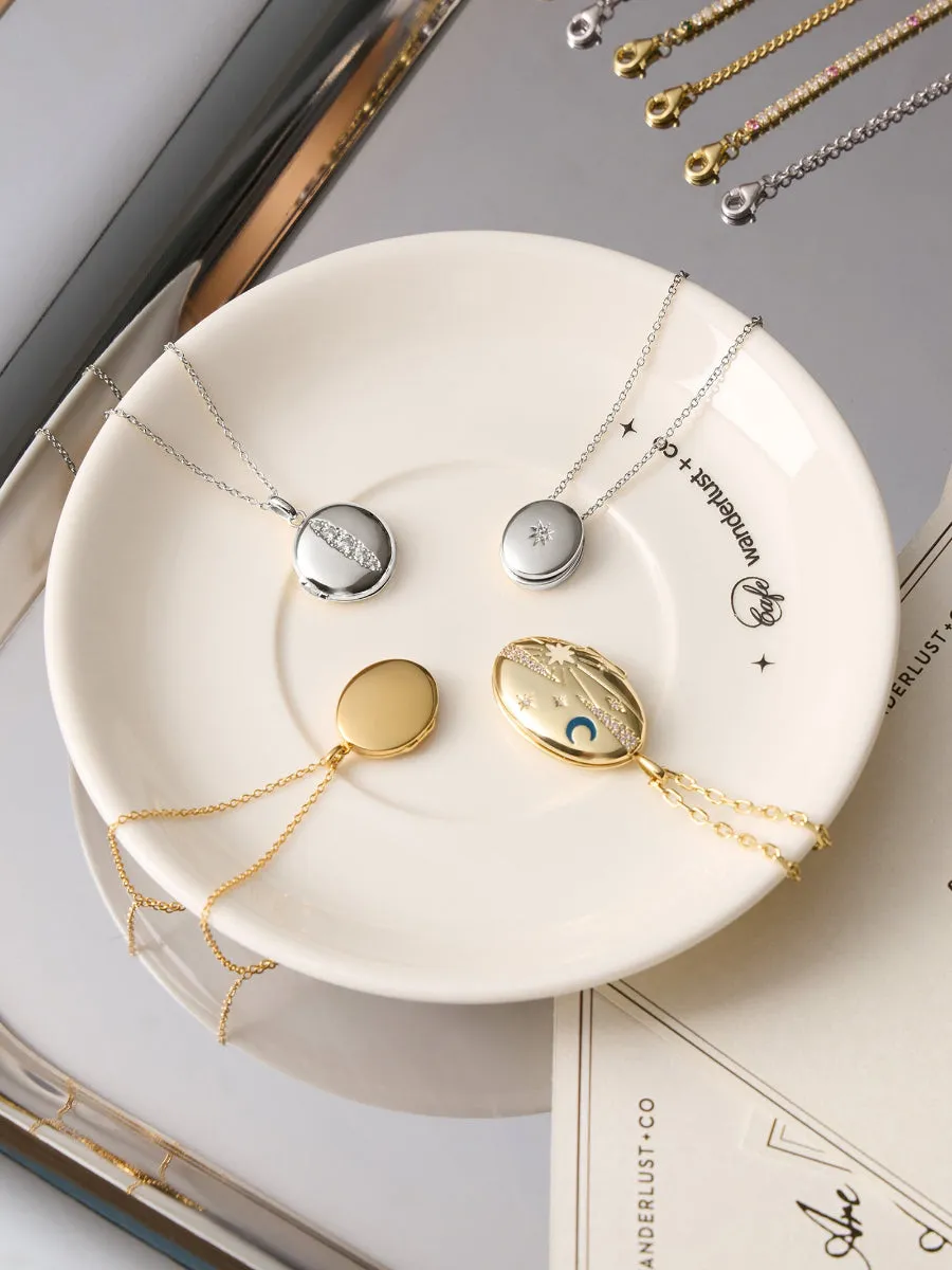 Falling Star Heirloom Silver Locket Necklace sold by Wanderlust and Co product image thumbnail 3