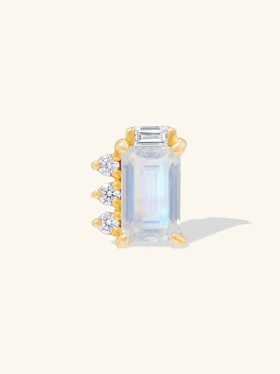 Diamond & Moonstone 14K Solid Gold Flat Back Earring sold by Wanderlust and Co product image thumbnail 4
