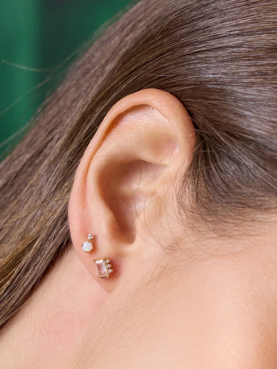 Diamond & Moonstone 14K Solid Gold Flat Back Earring sold by Wanderlust and Co product image thumbnail 2