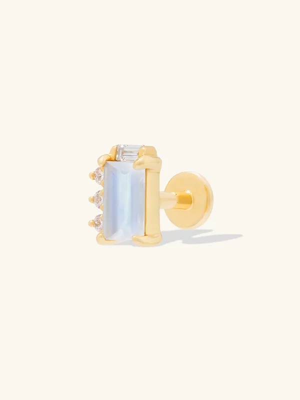 Diamond & Moonstone 14K Solid Gold Flat Back Earring made by Wanderlust and Co