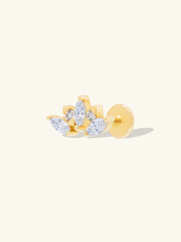 Diamond Sunrays 14K Solid Gold Flat Back Earring made by Wanderlust and Co