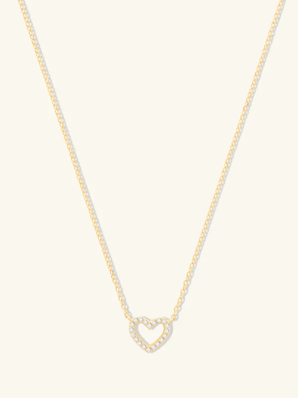 Petite Heart Diamond Pave 14K Solid Gold Necklace made by Wanderlust and Co