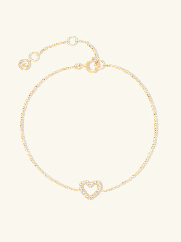 Petite Heart Diamond Pave 14K Solid Gold Bracelet made by Wanderlust and Co