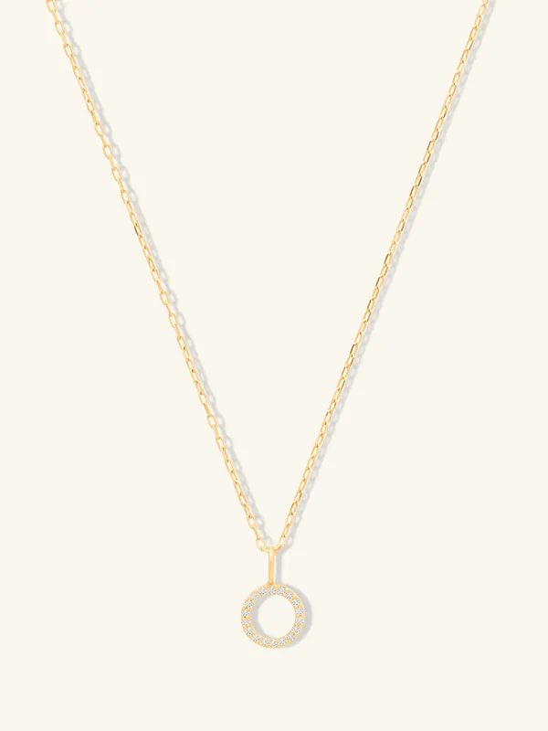 Petite Circle Diamond Pave 14K Solid Gold Necklace made by Wanderlust and Co