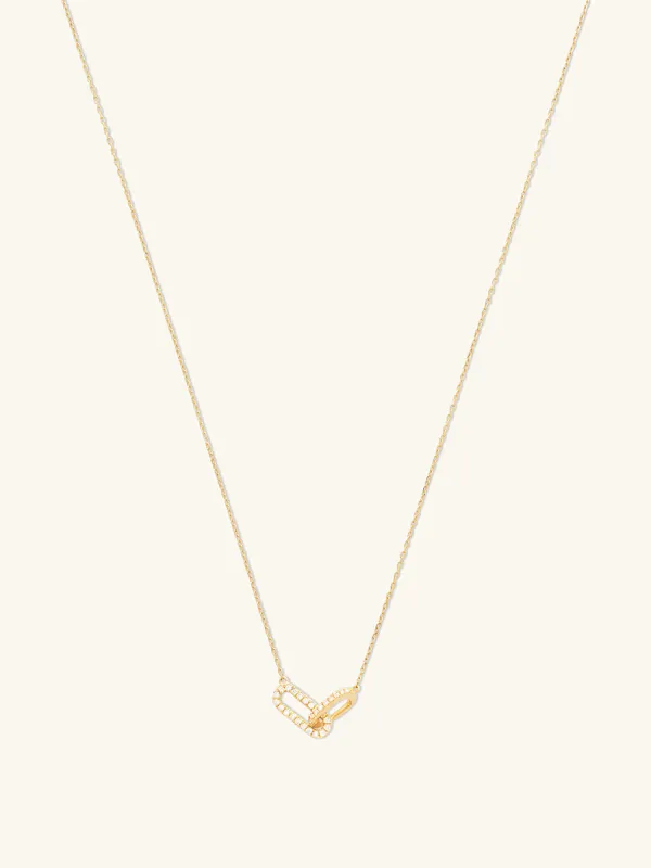 Double Link Diamond Pave 14K Solid Gold Necklace made by Wanderlust and Co