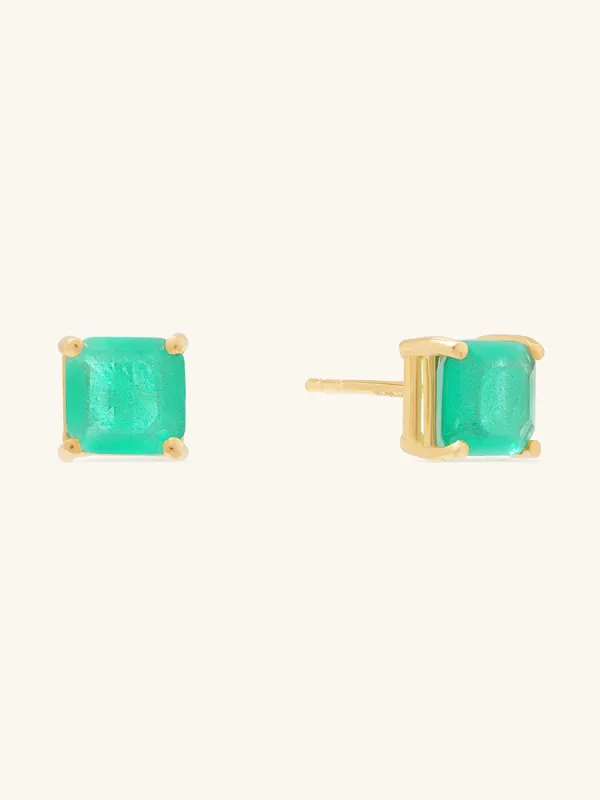 Emerald Quartz 14K Solid Gold Stud Earrings made by Wanderlust and Co