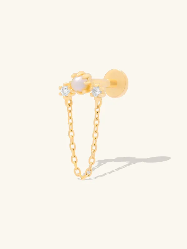 Moonlight Diamond & Pearl 14K Solid Gold Flat Back Earring made by Wanderlust and Co