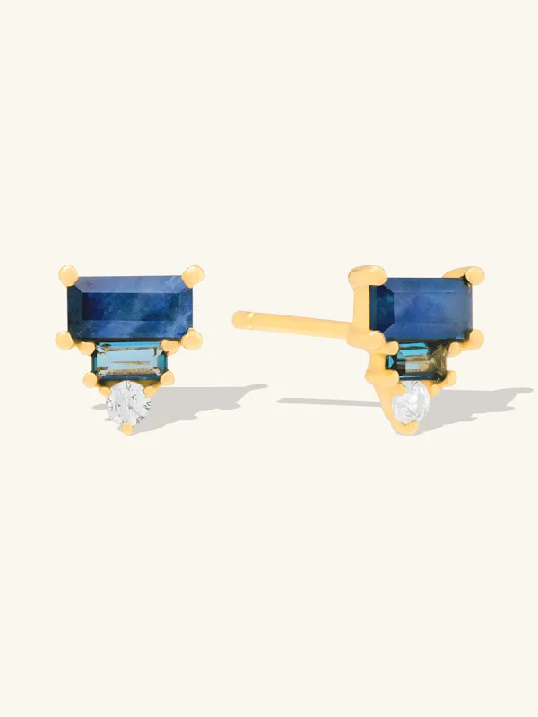 Midnight Sapphire Baguette 14K Solid Gold Earrings made by Wanderlust and Co