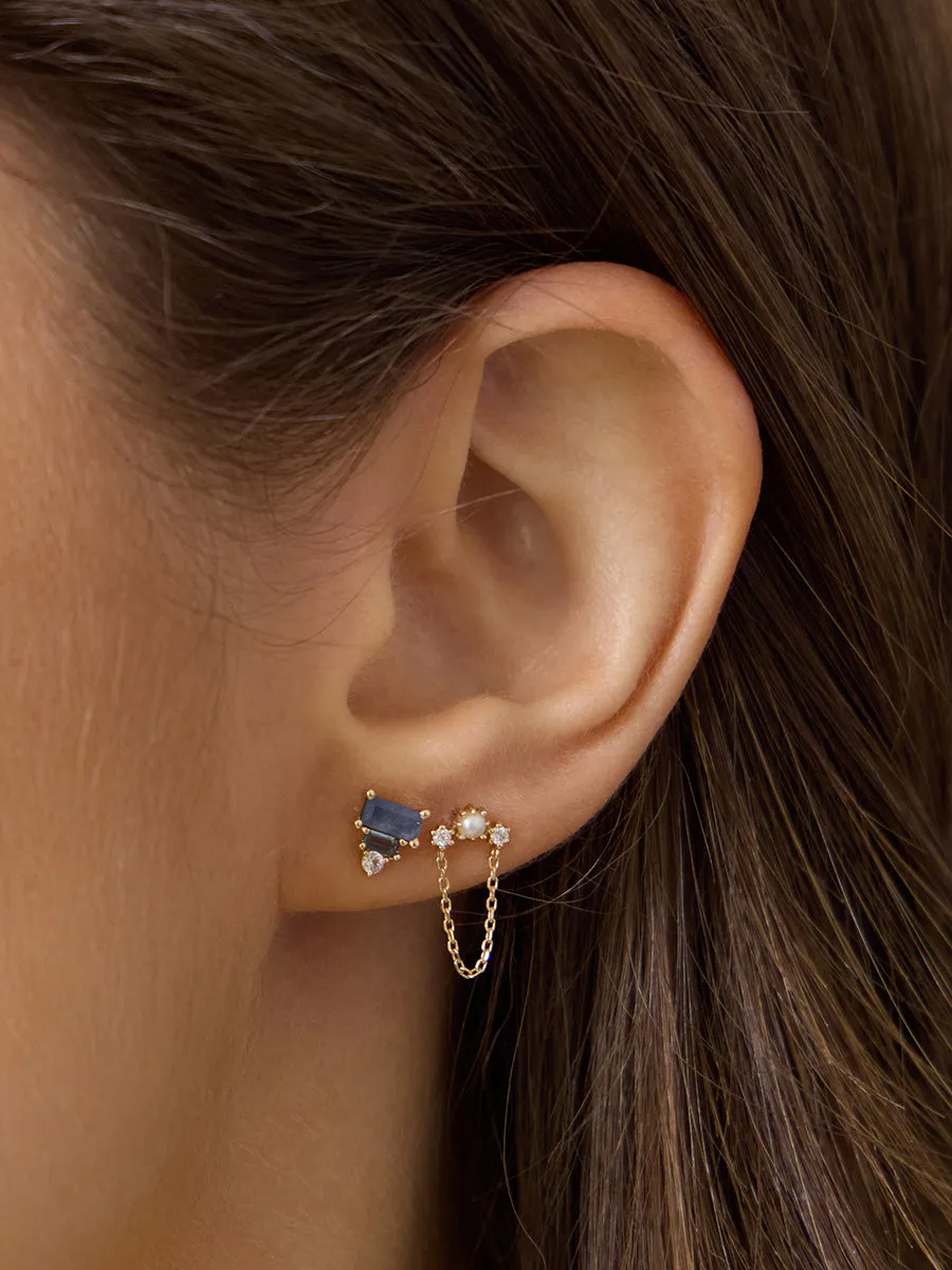 Midnight Sapphire Baguette 14K Solid Gold Earrings sold by Wanderlust and Co product image thumbnail 2