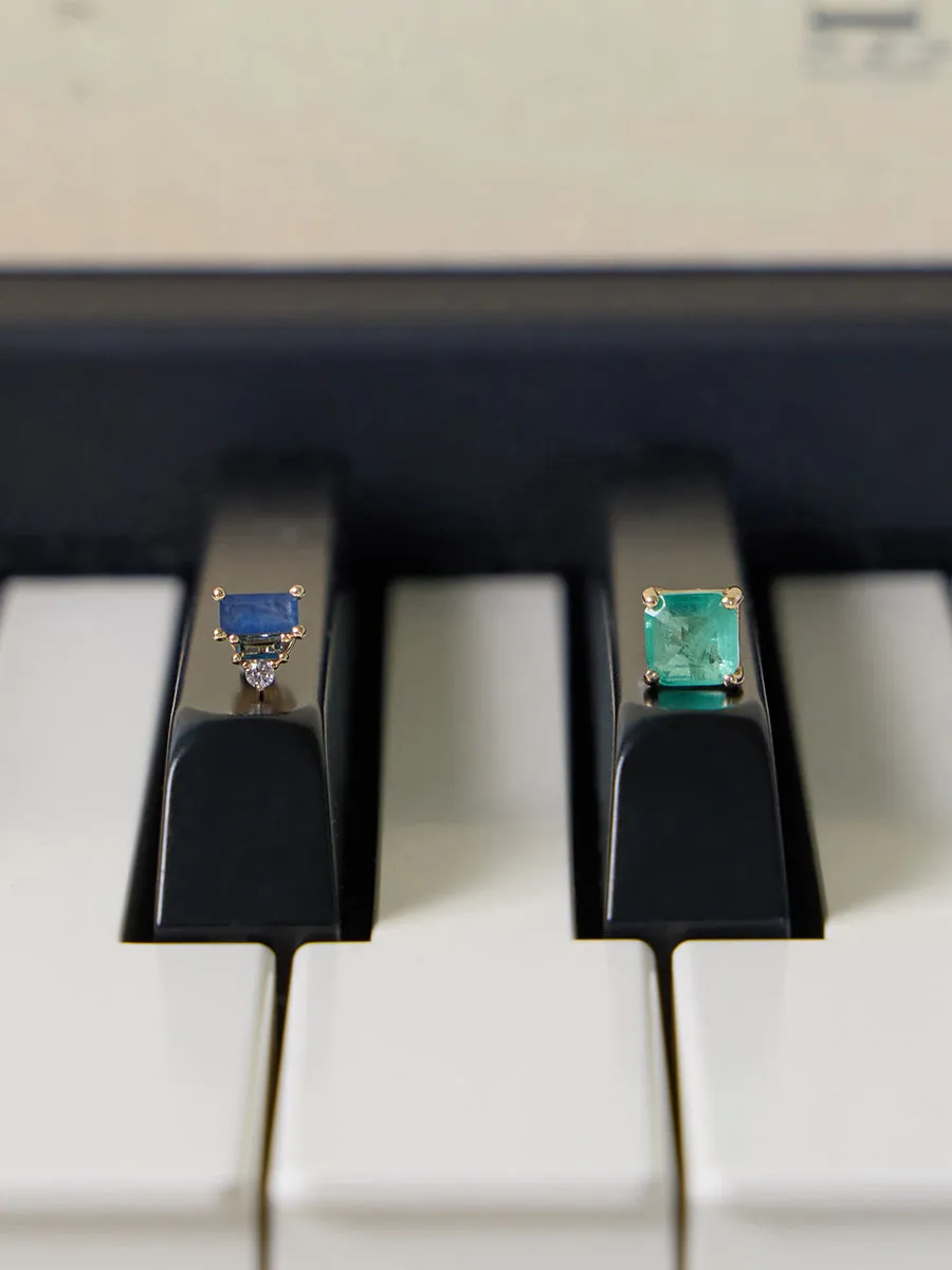 Midnight Sapphire Baguette 14K Solid Gold Earrings sold by Wanderlust and Co product image thumbnail 3