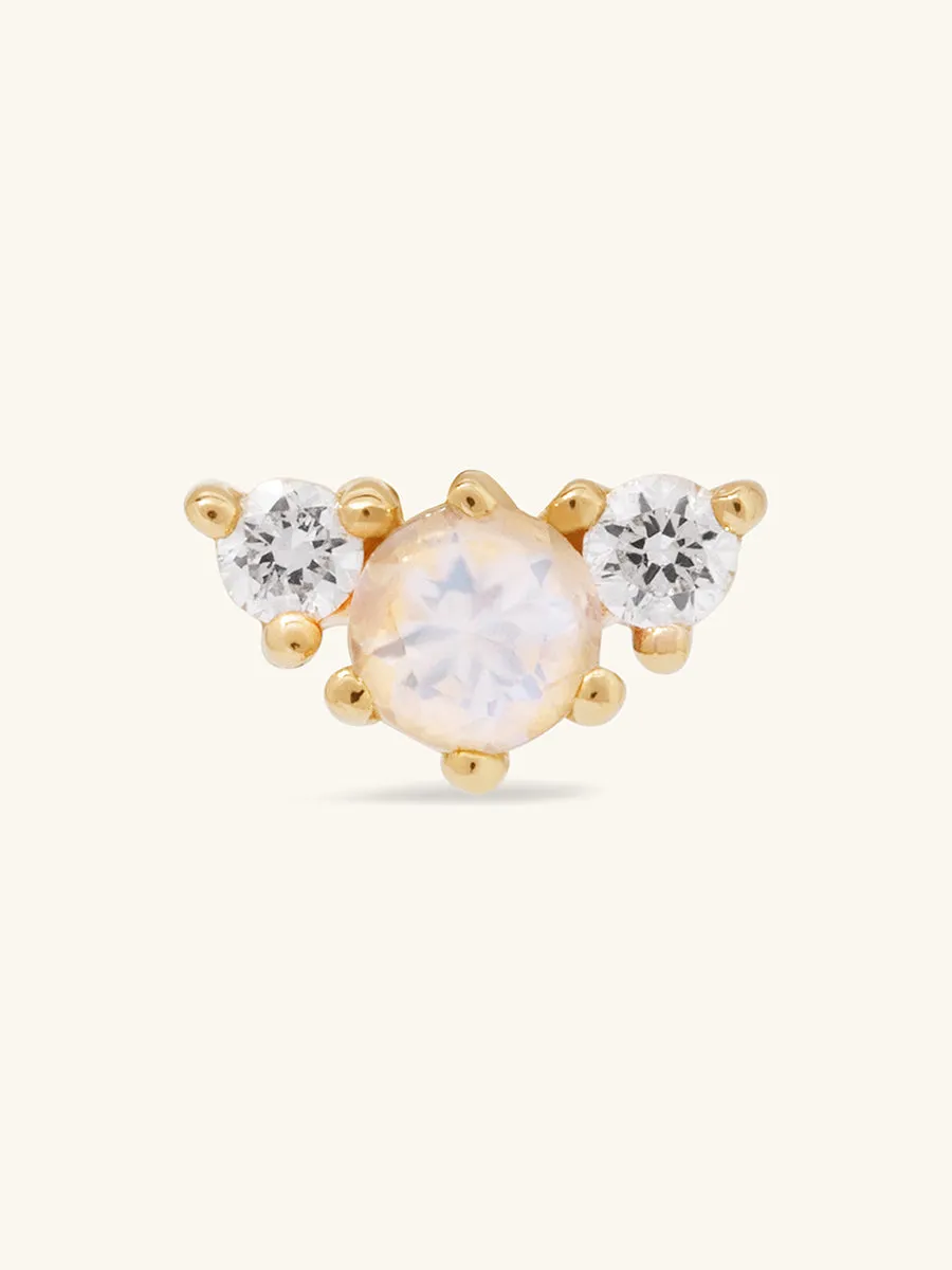 Cluster Diamond & Moonstone 14K Solid Gold Flat Back Earring sold by Wanderlust and Co product image thumbnail 4