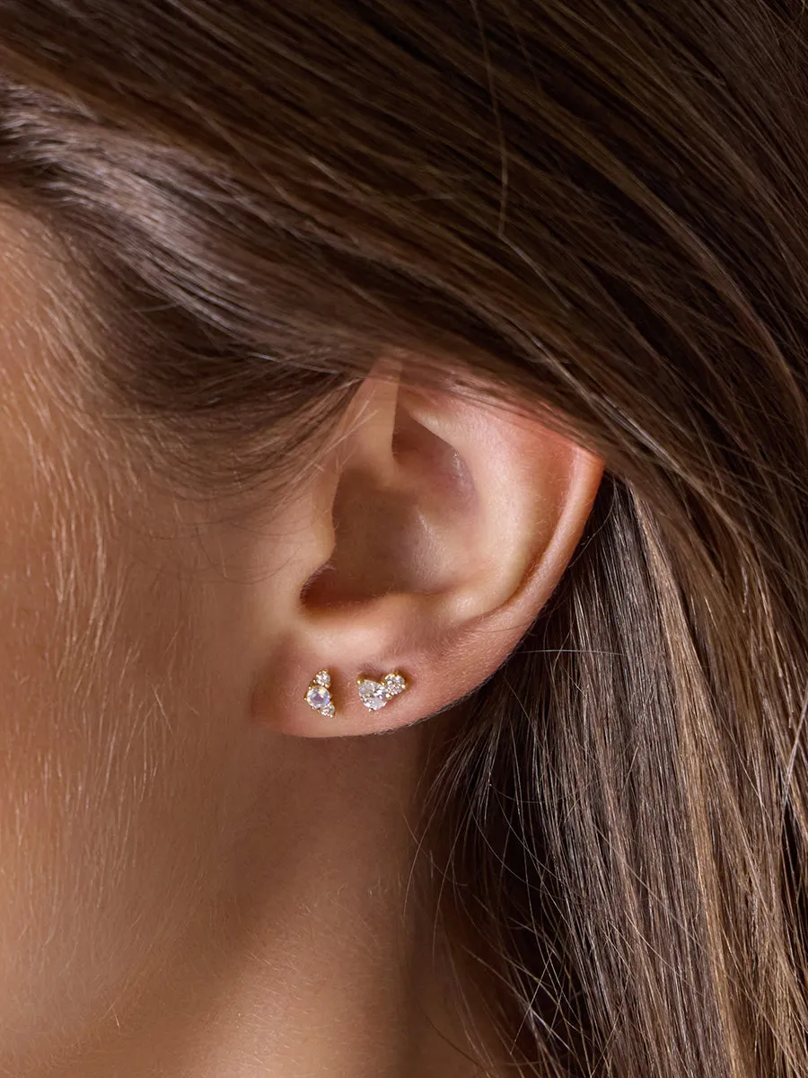 Cluster Diamond & Moonstone 14K Solid Gold Flat Back Earring sold by Wanderlust and Co product image thumbnail 2