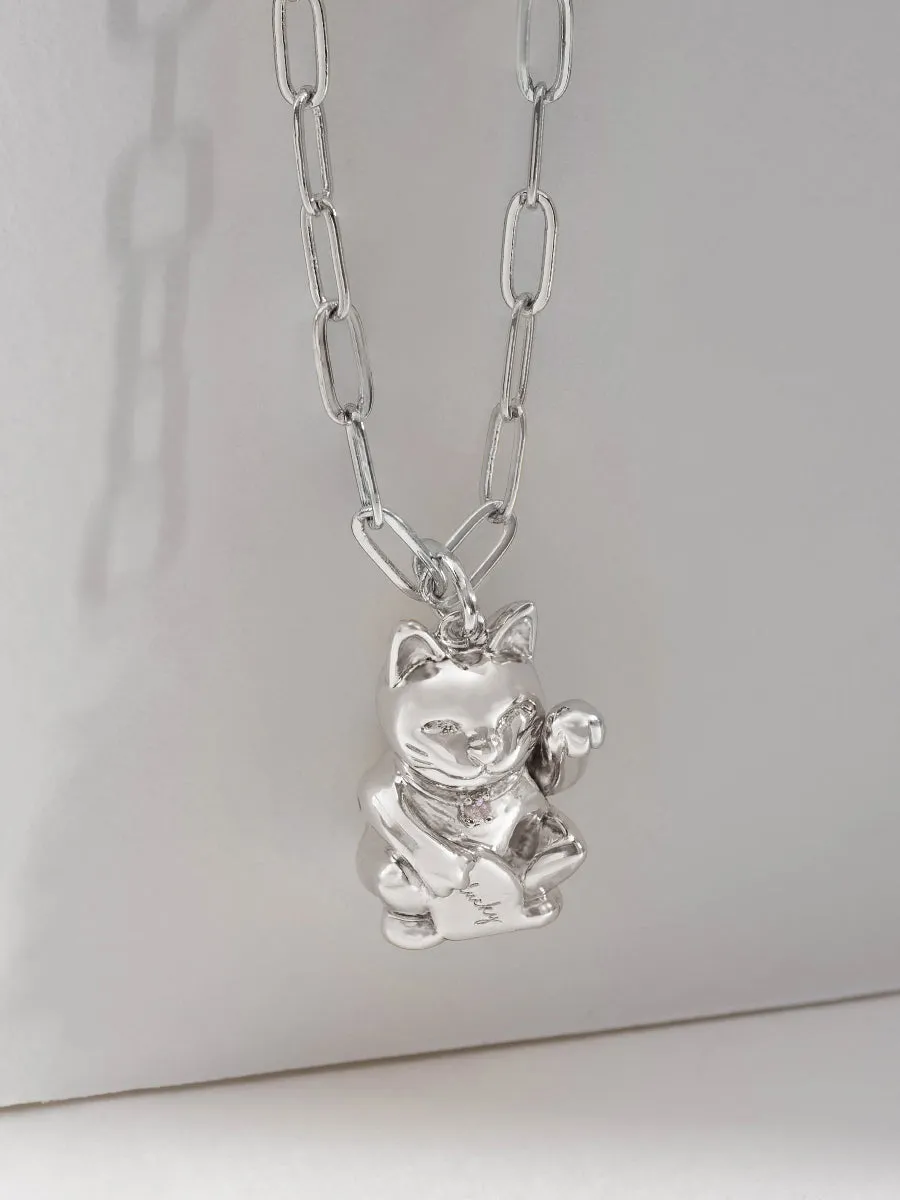 Lucky Cat Silver Necklace sold by Wanderlust and Co product image thumbnail 4
