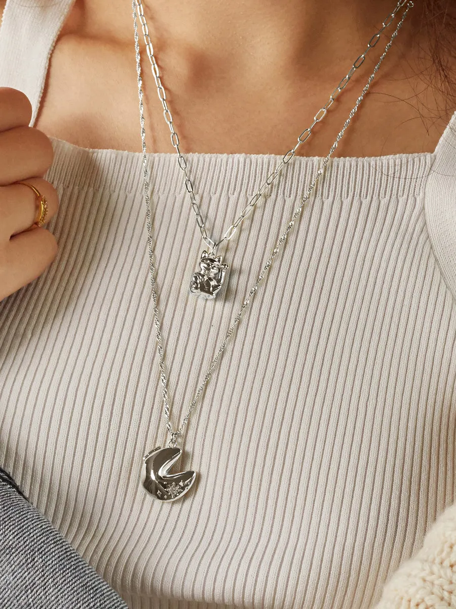 Lucky Cat Silver Necklace sold by Wanderlust and Co product image thumbnail 2