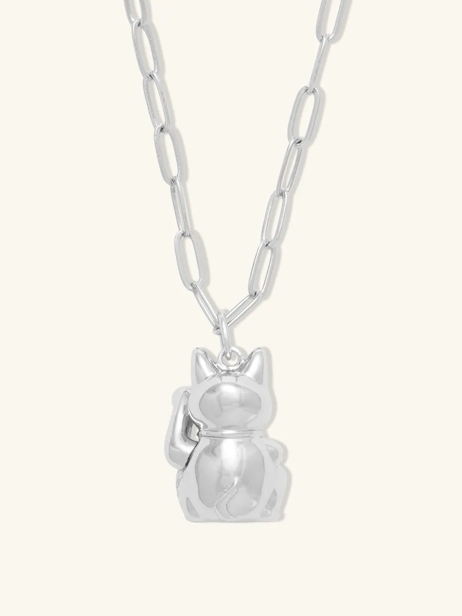 Lucky Cat Silver Necklace sold by Wanderlust and Co product image thumbnail 5