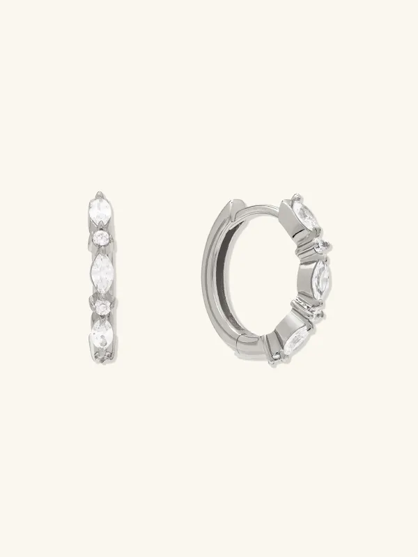 Marquise Pave Silver 11mm Huggie Earrings made by Wanderlust and Co