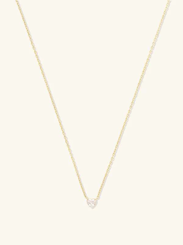 Solitaire Heart Diamond 14K Solid Gold Necklace made by Wanderlust and Co