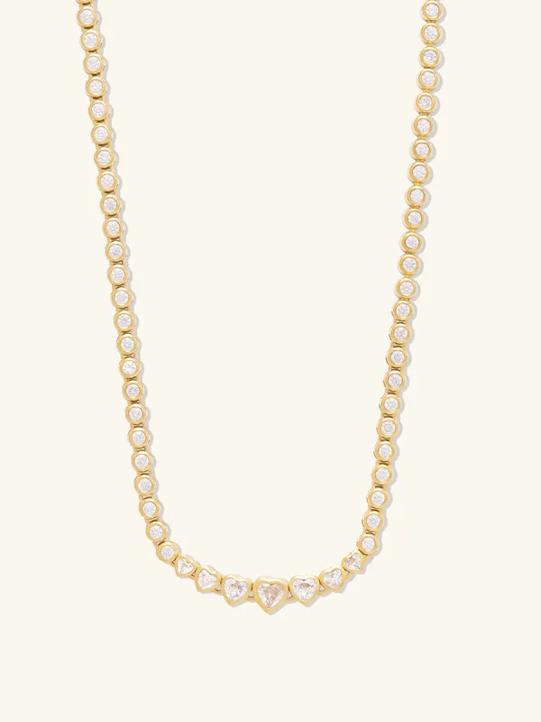 Heart Bezel 14K Gold Vermeil Tennis Necklace made by Wanderlust and Co