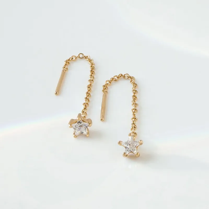 Star Diamante Gold Threader Earrings sold by Wanderlust and Co