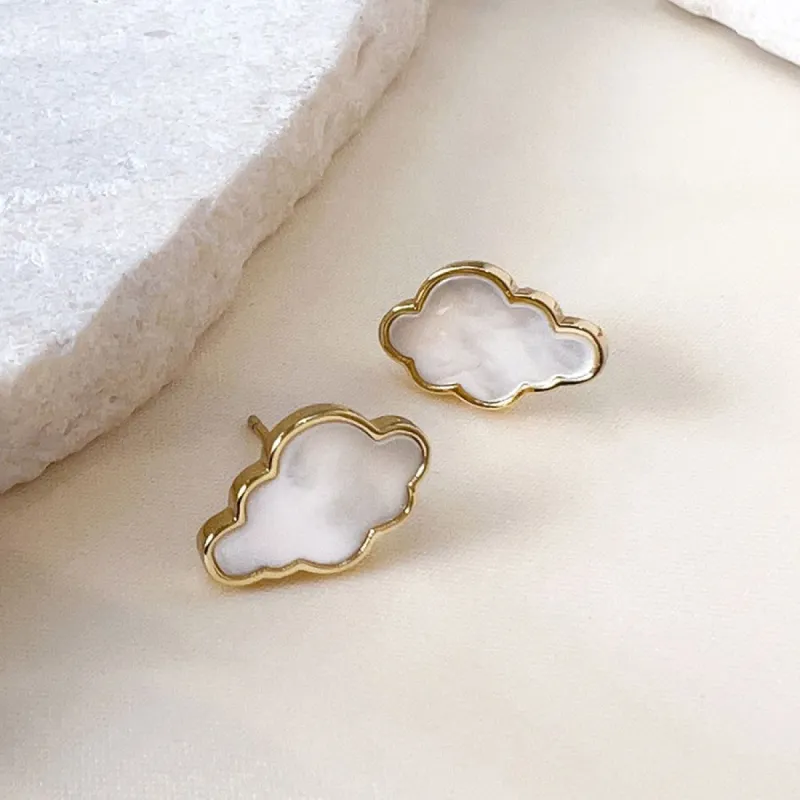Cumulus Pearl Gold Stud Earrings sold by Wanderlust and Co