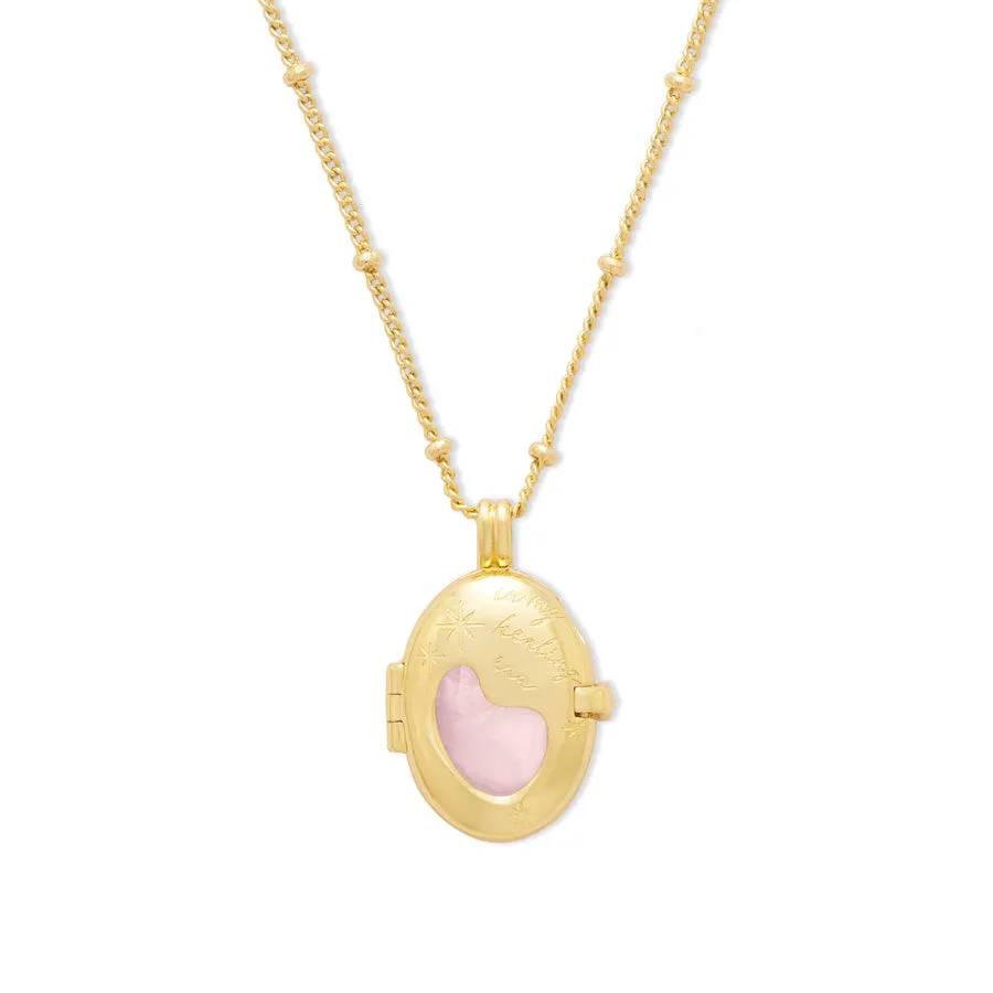 Healing Rose Quartz Gold Locket Necklace sold by Wanderlust and Co product image thumbnail 5