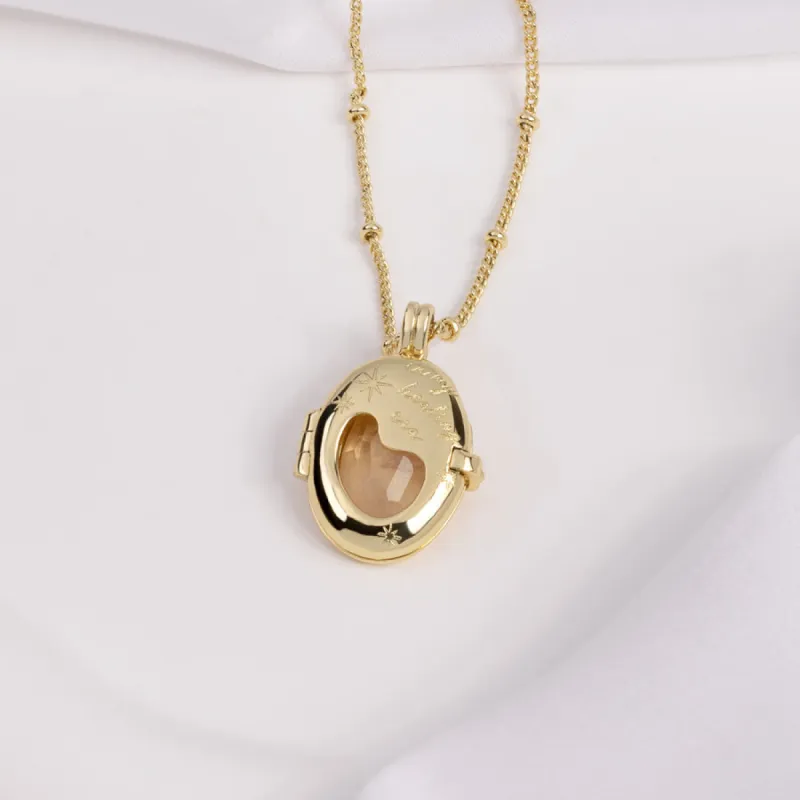 Healing Rose Quartz Gold Locket Necklace sold by Wanderlust and Co