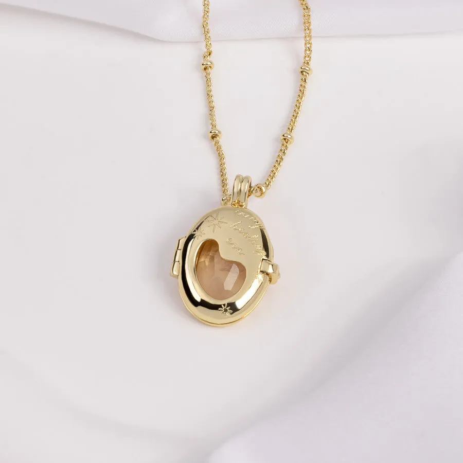 Healing Rose Quartz Gold Locket Necklace sold by Wanderlust and Co