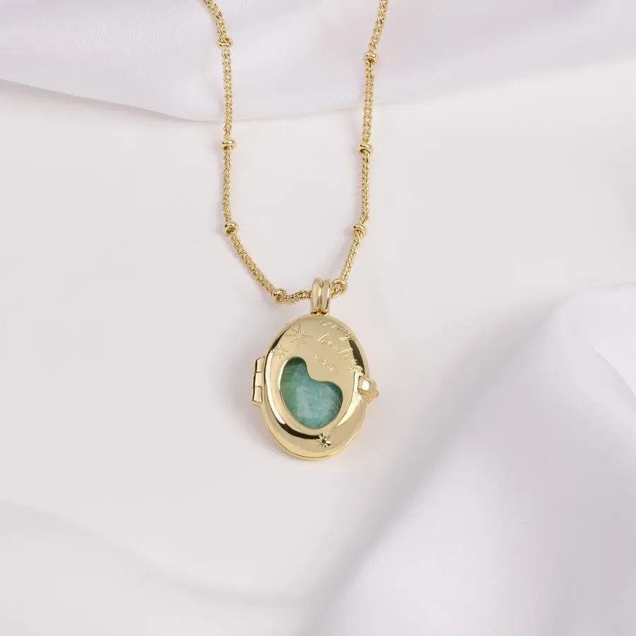 Healing Amazonite Gold Locket Necklace sold by Wanderlust and Co