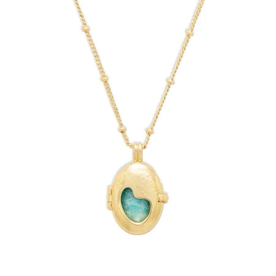 Healing Amazonite Gold Locket Necklace sold by Wanderlust and Co product image thumbnail 5