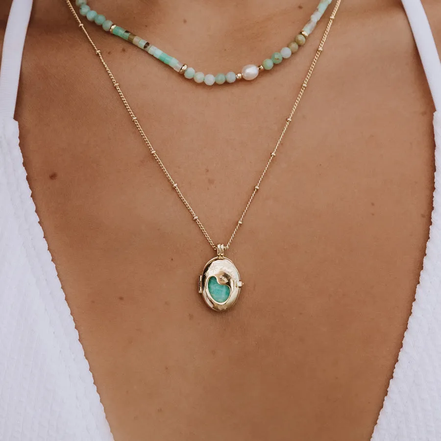 Healing Amazonite Gold Locket Necklace sold by Wanderlust and Co product image thumbnail 2