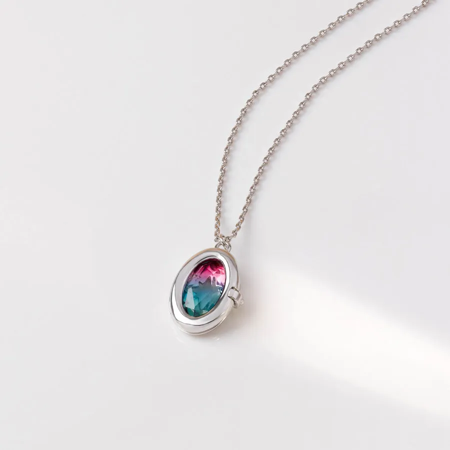 Aura Ombre Fuchsia & Turquoise Silver Locket Necklace sold by Wanderlust and Co