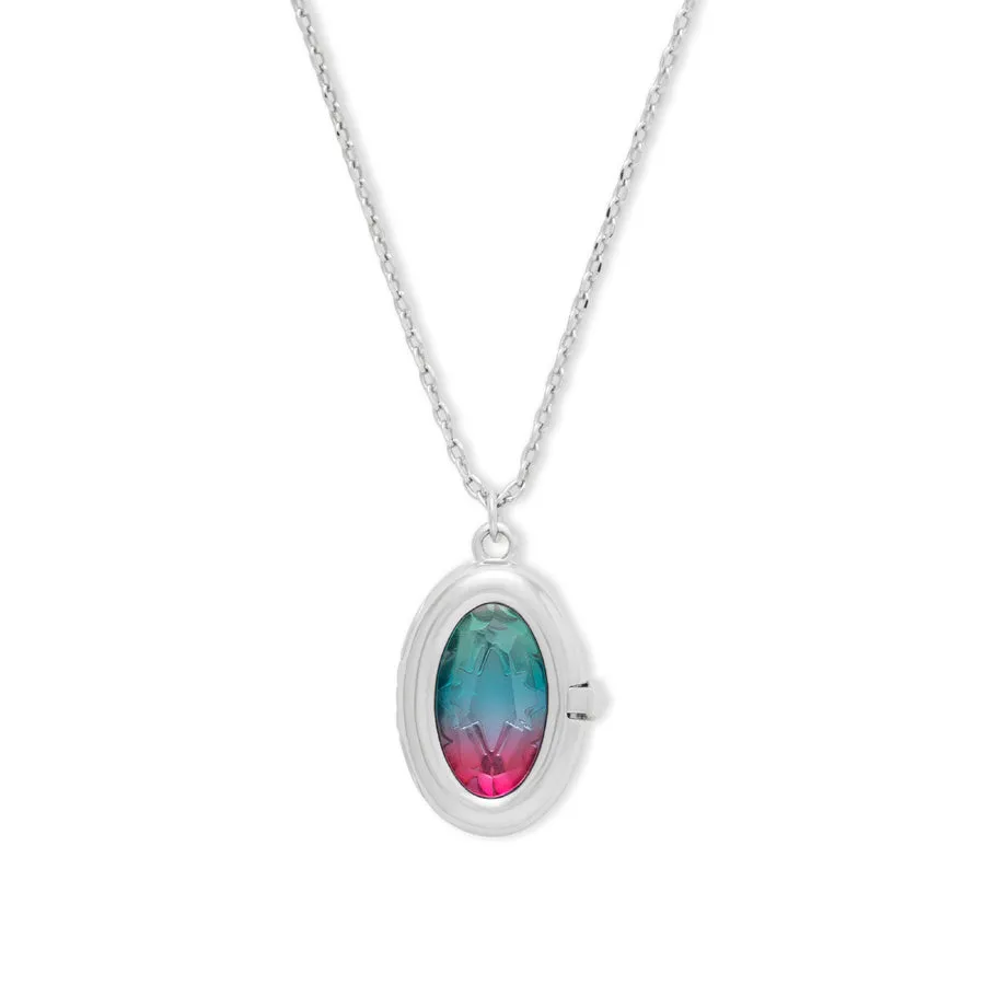 Aura Ombre Fuchsia & Turquoise Silver Locket Necklace sold by Wanderlust and Co product image thumbnail 5