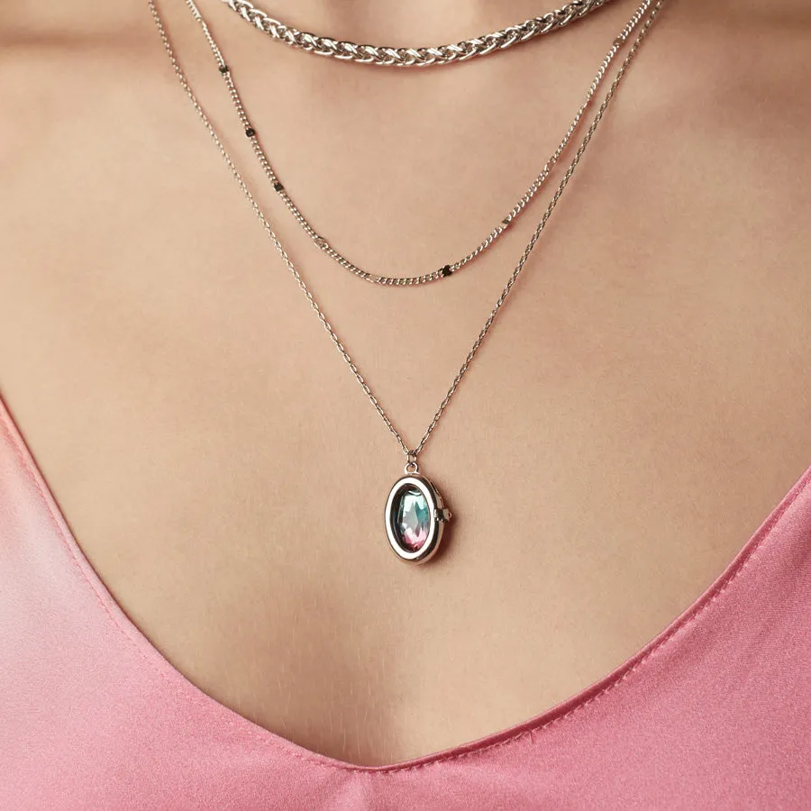 Aura Ombre Fuchsia & Turquoise Silver Locket Necklace sold by Wanderlust and Co product image thumbnail 2