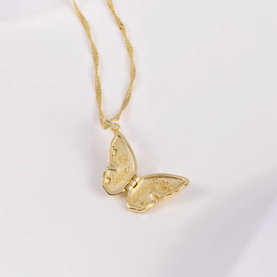 Butterfly Opal Gold Locket Necklace sold by Wanderlust and Co product image thumbnail 5