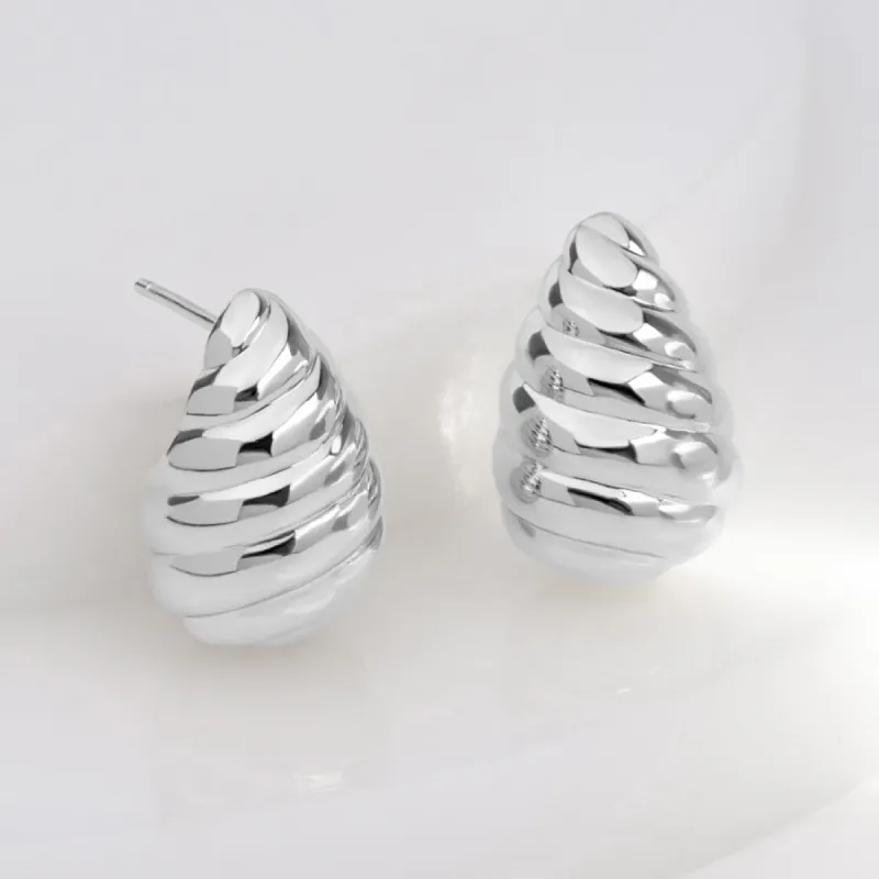 Teardrop Seashell Silver 20mm Stud Earrings sold by Wanderlust and Co