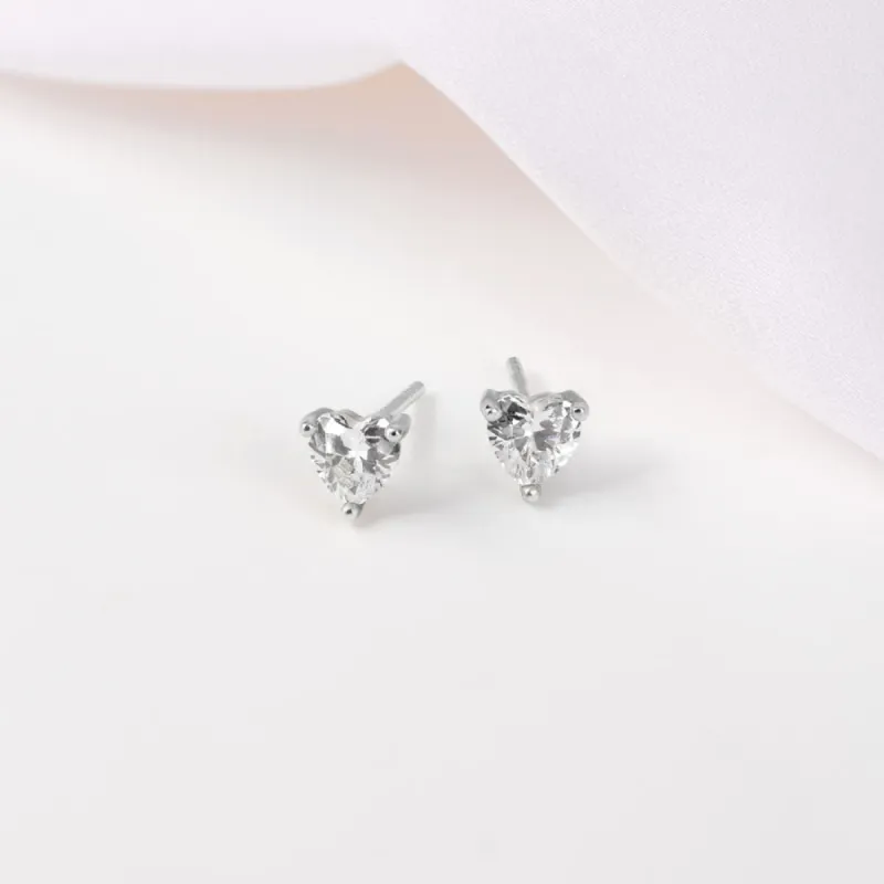 Heart Silver Stud Earrings sold by Wanderlust and Co