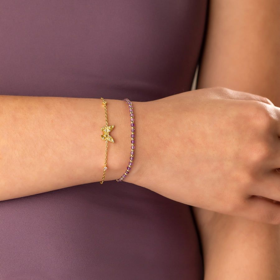 Amethyst Gemstone Gold Beaded Sliding Bracelet sold by Wanderlust and Co product image thumbnail 2