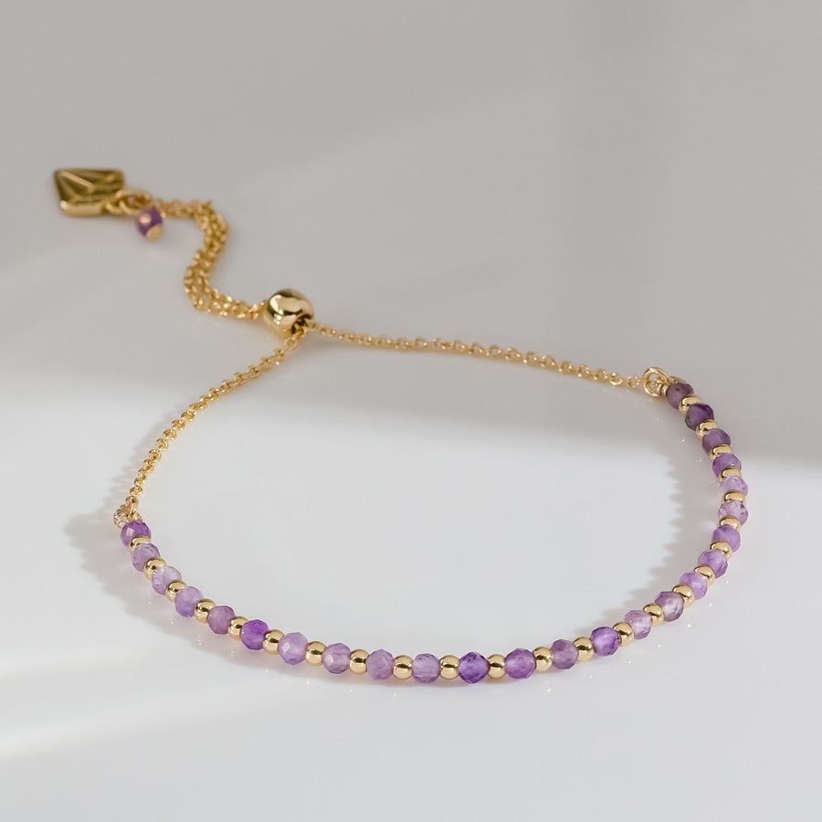 Amethyst Gemstone Gold Beaded Sliding Bracelet sold by Wanderlust and Co