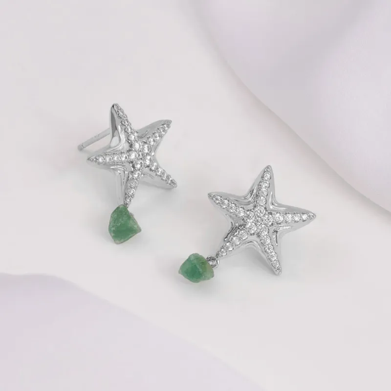 Starfish Aventurine Silver Earrings sold by Wanderlust and Co