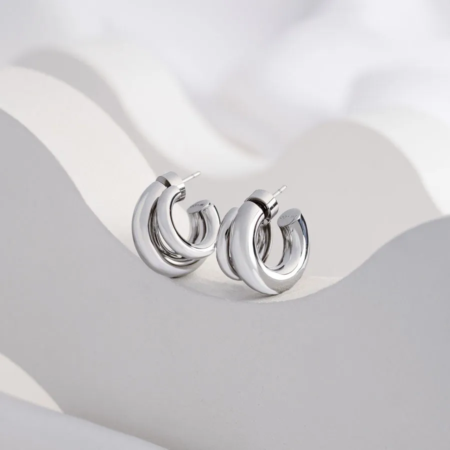 Hailey Double Nano Hoop 9mm Silver Earrings sold by Wanderlust and Co