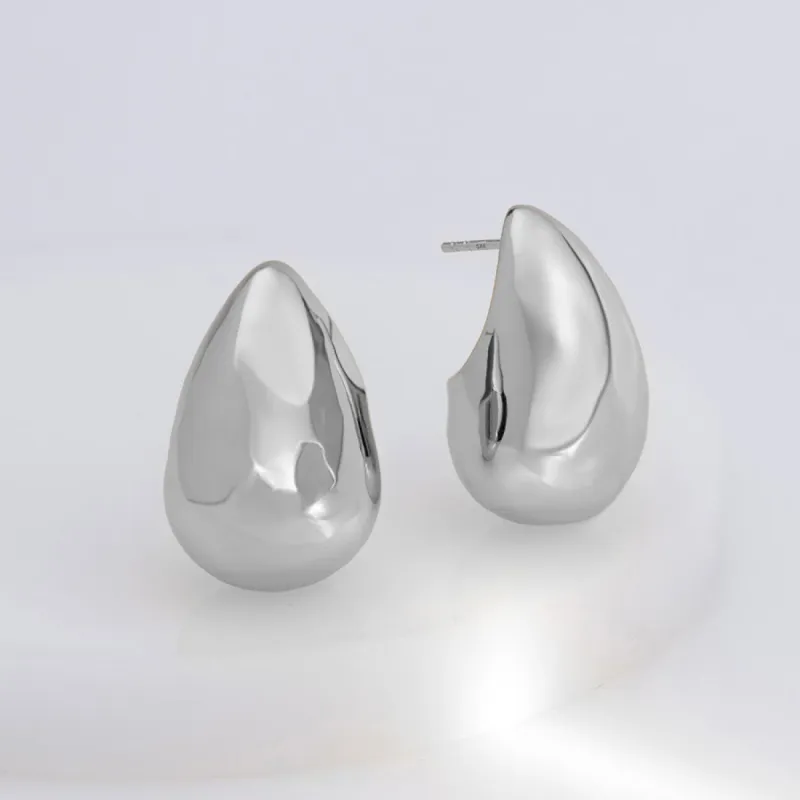 Teardrop Classic Silver 30mm Stud Earrings sold by Wanderlust and Co
