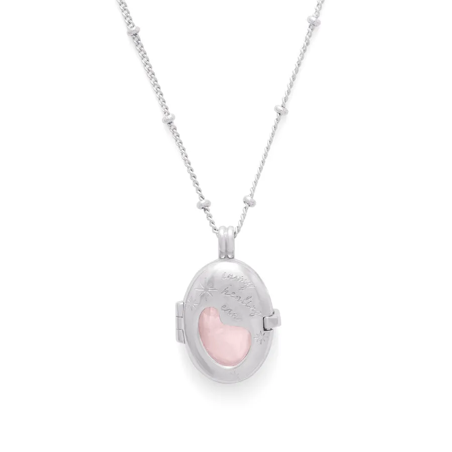 Healing Rose Quartz Silver Locket Necklace sold by Wanderlust and Co product image thumbnail 5