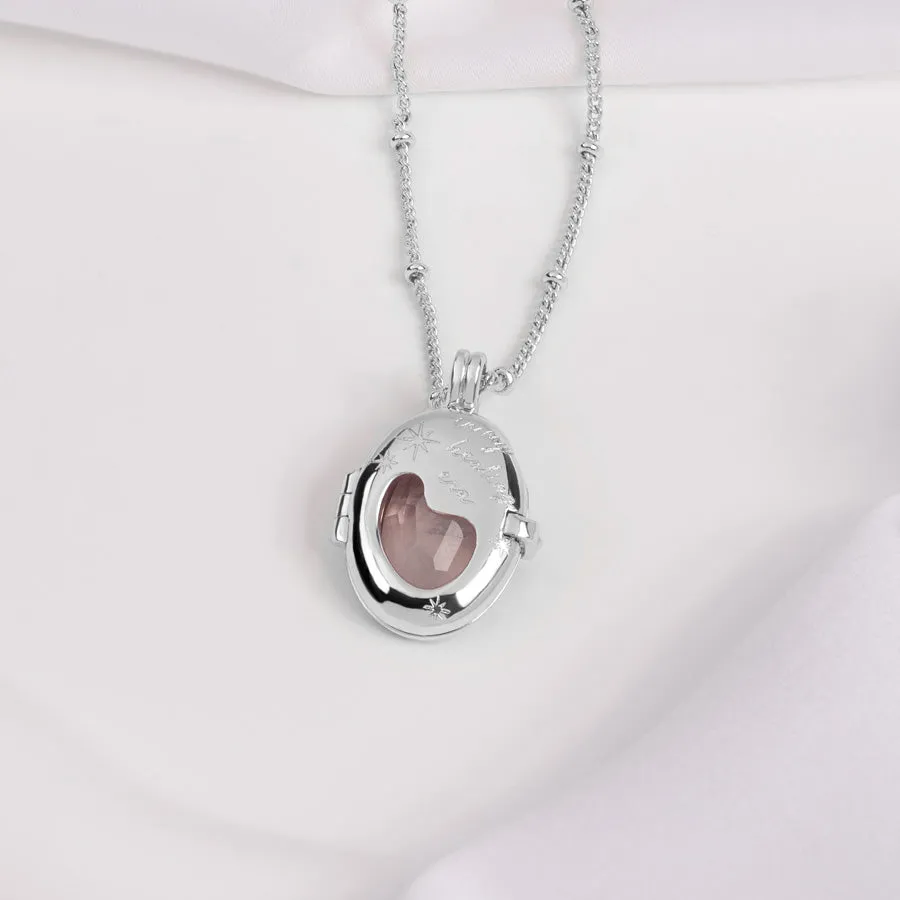 Healing Rose Quartz Silver Locket Necklace sold by Wanderlust and Co