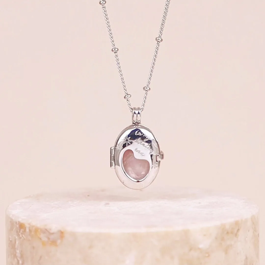 Healing Rose Quartz Silver Locket Necklace sold by Wanderlust and Co product image thumbnail 3