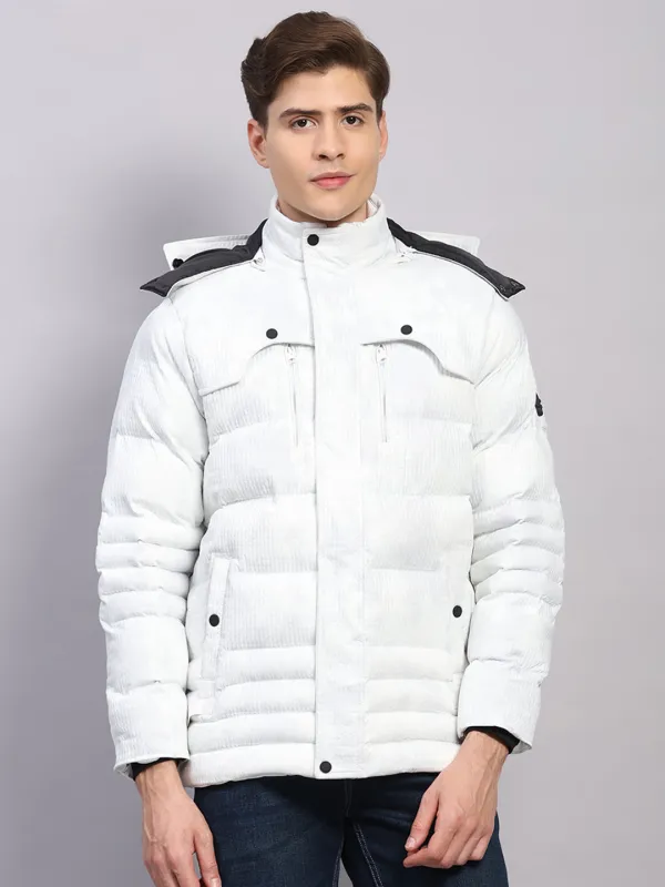 Men White Solid Hooded Full Sleeve Jacket sold by Monte Carlo