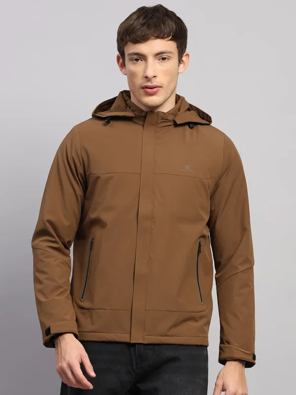 Men Tan Solid Hooded Full Sleeve Jacket sold by Monte Carlo